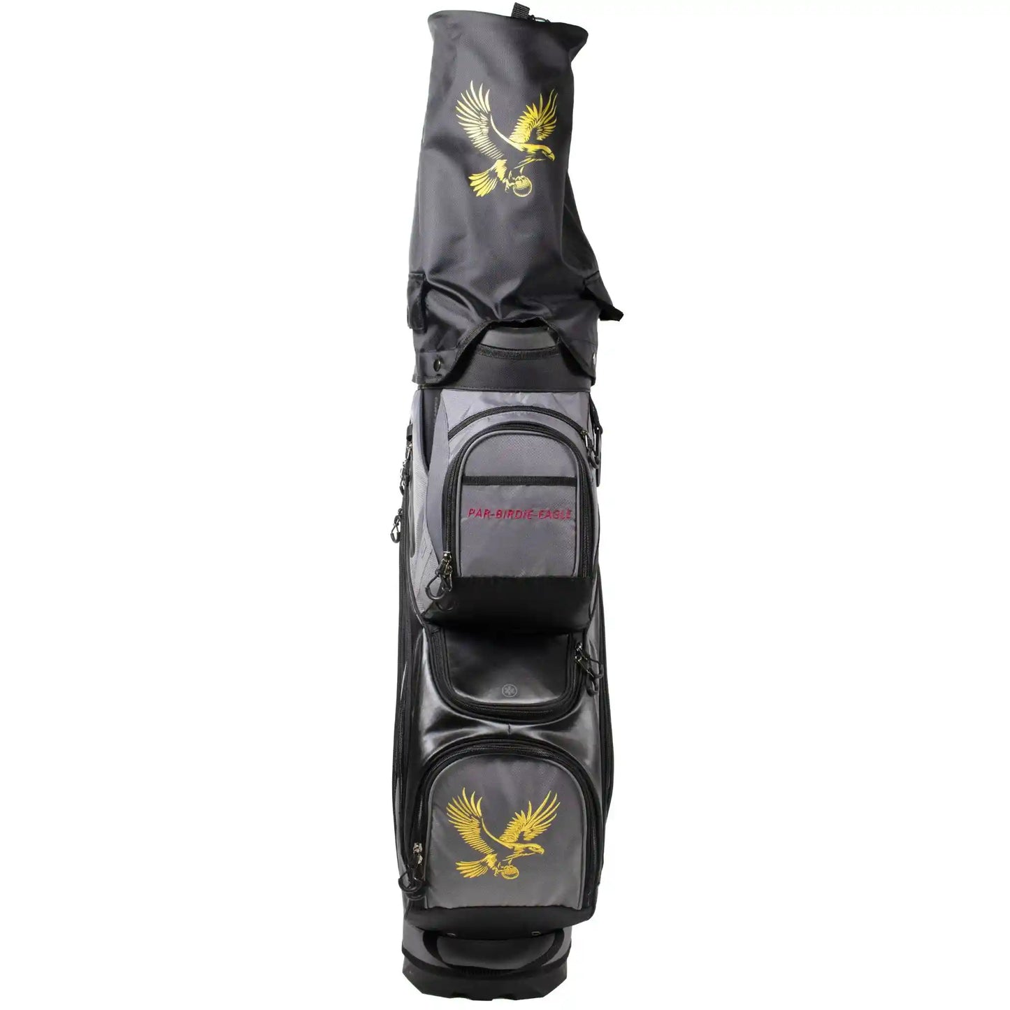 Black golf bag with eagle logo on a white background