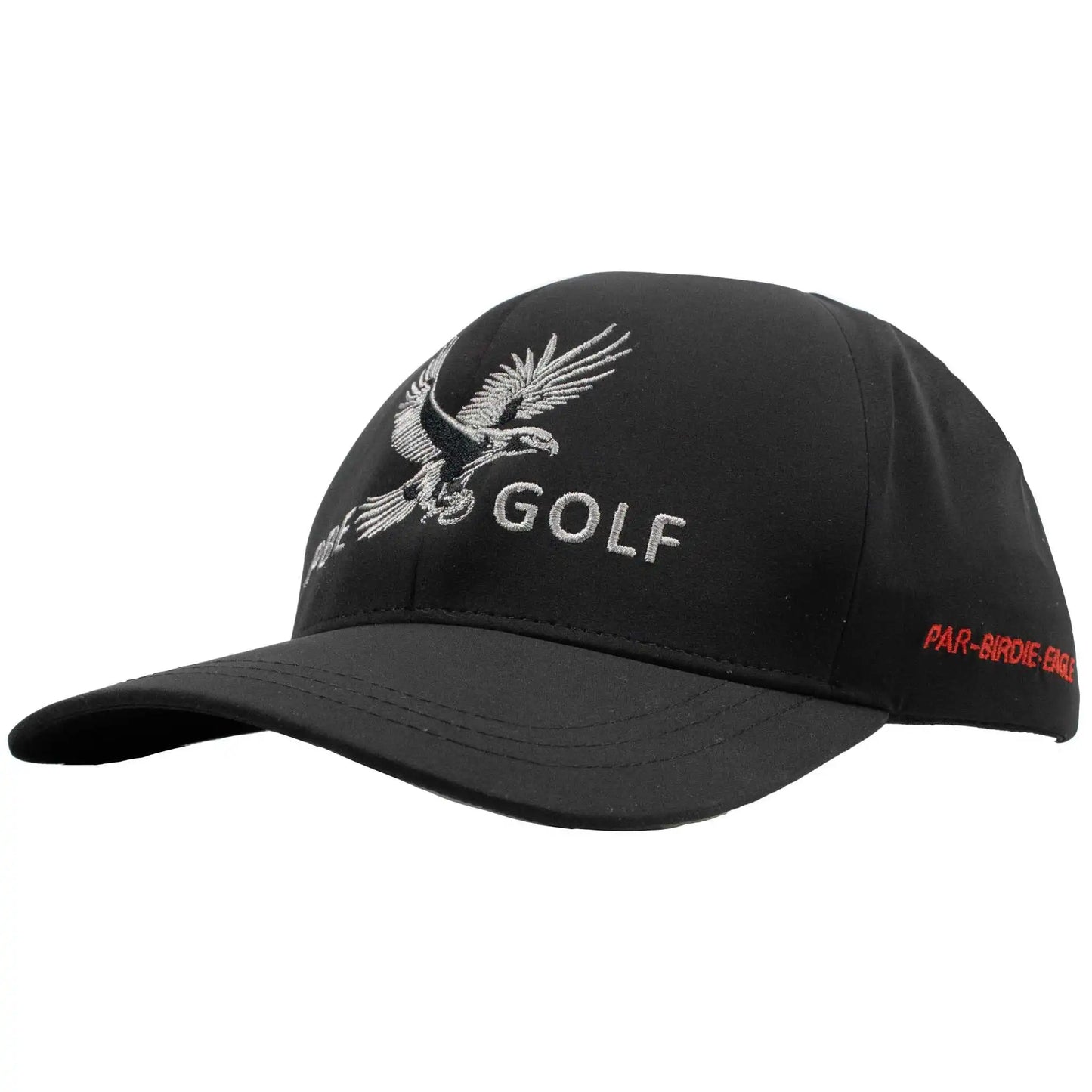 Black golf cap with eagle logo and 'GOLF' text on a white background