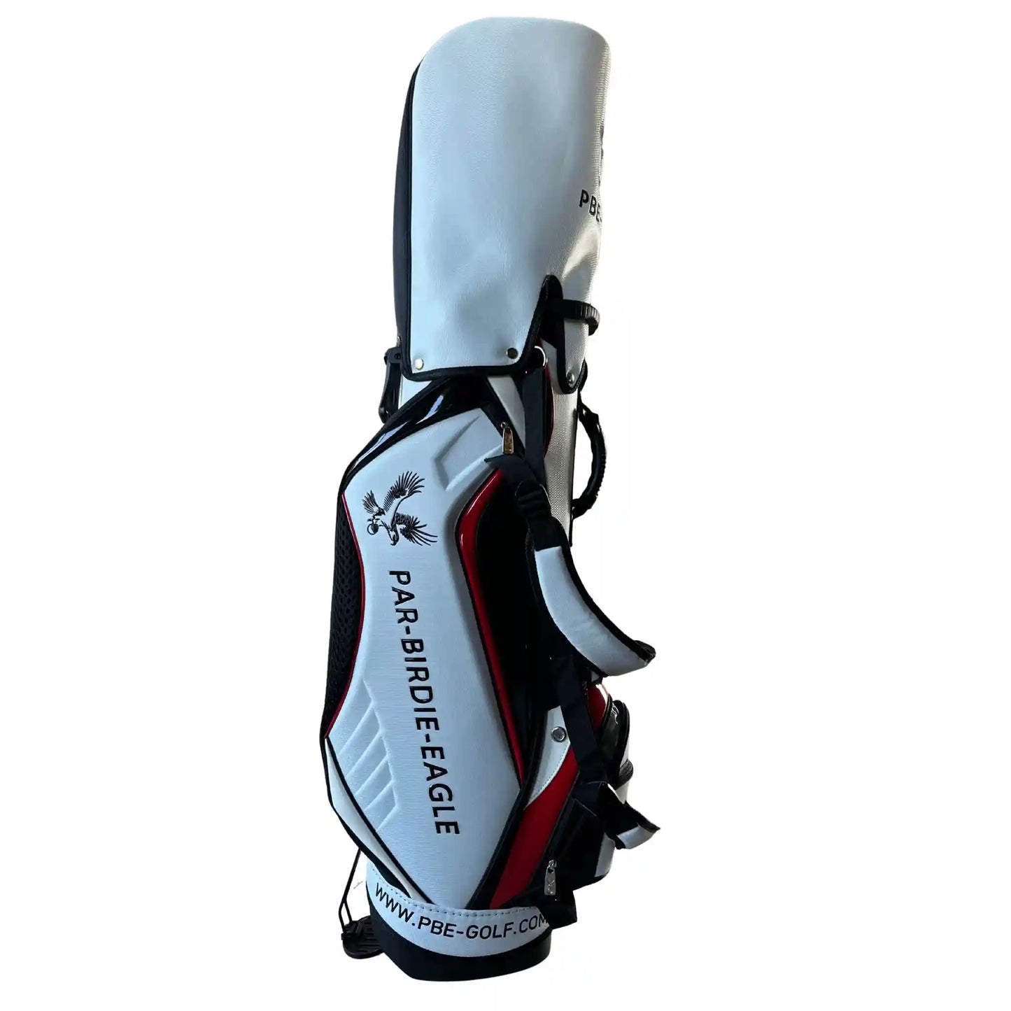 Golf bag with a white club on a white background