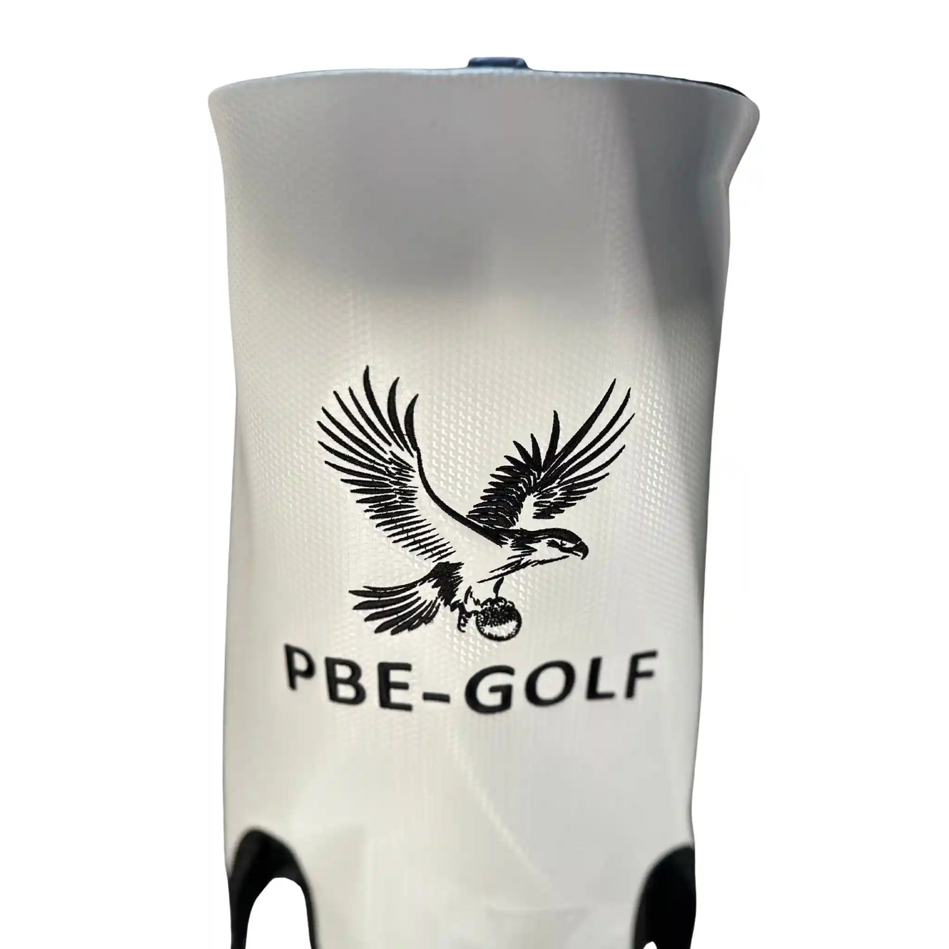 White golf club head cover with an eagle logo and 'PBE-GOLF' text on a white background