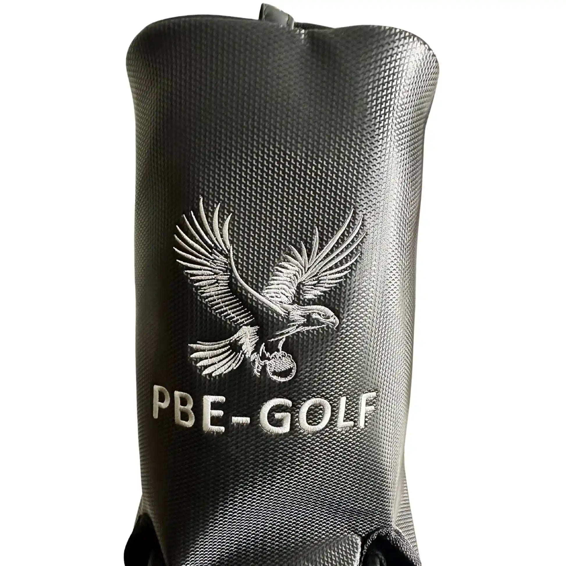 Golf club head cover with PBE-GOLF logo on a white background