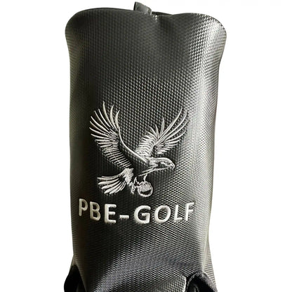 Golf club head cover with PBE-GOLF logo on a white background