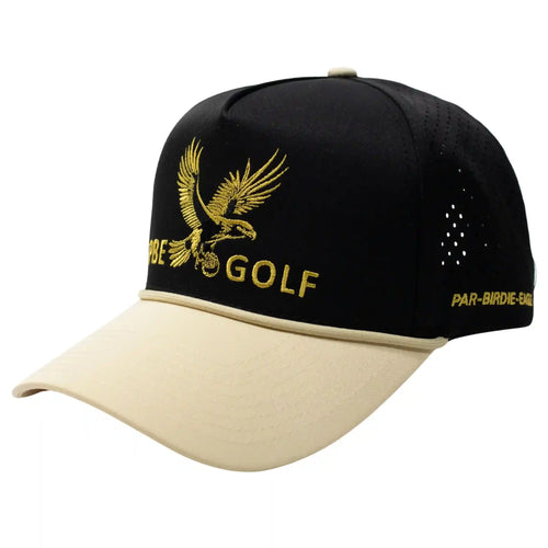 Black and beige cap with gold eagle logo and 'GOLF' text on a white background
