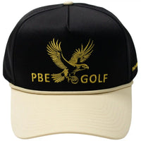 Black and beige cap with gold eagle logo and 'PBE Golf' text on a white background