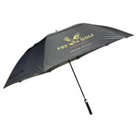 Black golf umbrella with PBE Golf logo on a white background