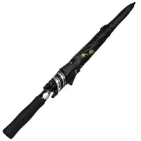 Black umbrella with decorative handle on a white background