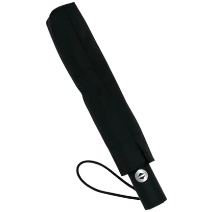 Black umbrella with a strap on a white background