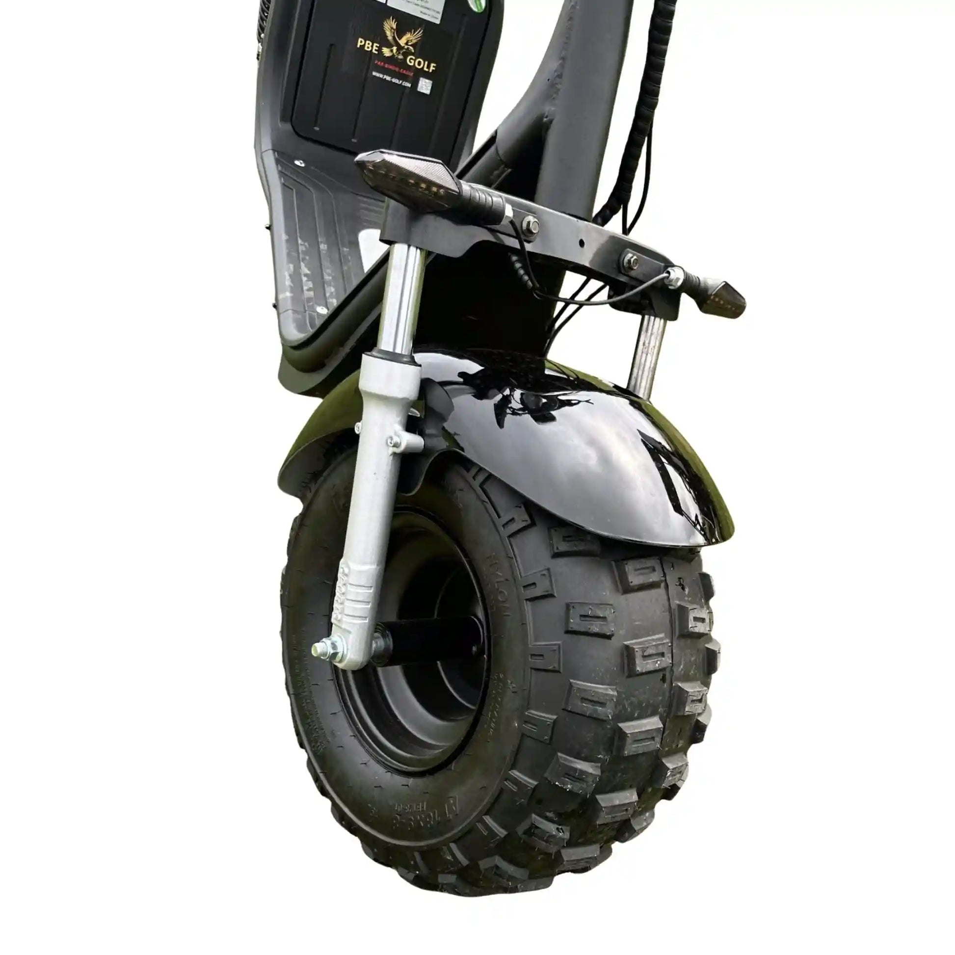 Golf cart fat tire/tyre with a black rim on a white background