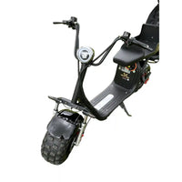 Close-up of a black electric scooter on a white background