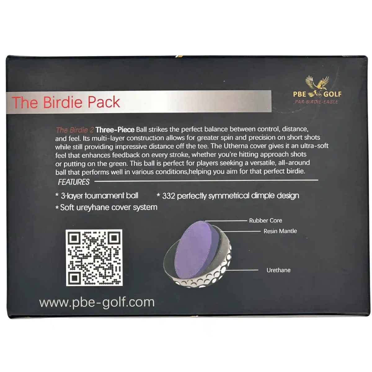 PBE Golf packaging with product details and branding