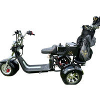 Black three-wheeled scooter on a white background