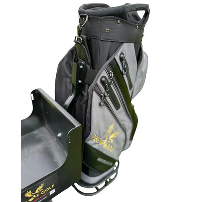 Gray golf bag with a visible brand logo on a white background